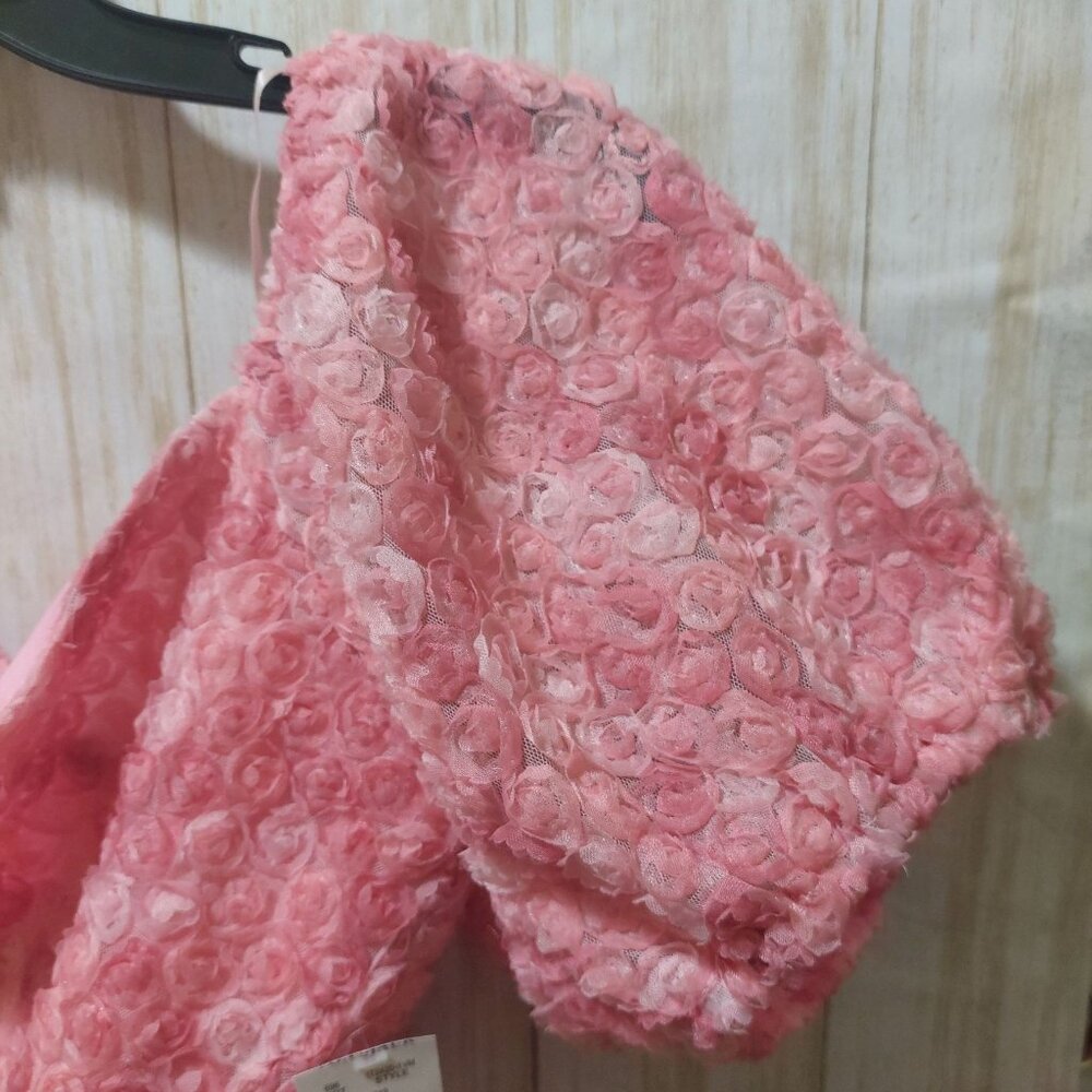 NWT Le Lis Pink Puff Sleeve Floral Crop Top W/ Textured Rose Design Large - Picture 6 of 11